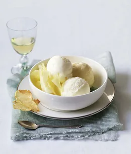 Roast pineapple gelato, spiced yoghurt sorbet and cucumber jelly