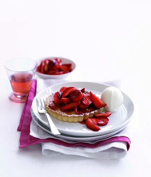 Strawberry frangipane tartlets with sheep’s milk yoghurt sorbet
