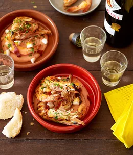 Chargrilled prawns with salmorejo and pancetta