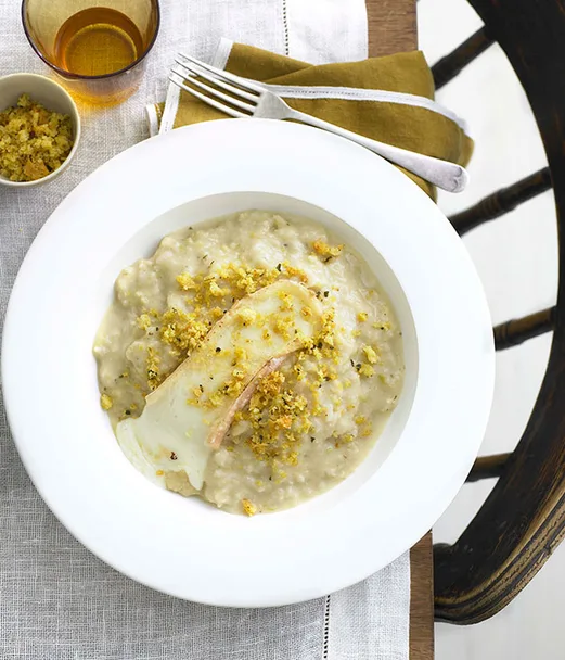 Cauliflower and Taleggio risotto with anchovy pangrattato