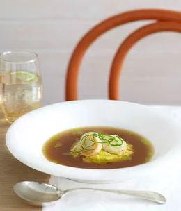 Chicken and sweetcorn soup with seared scallops