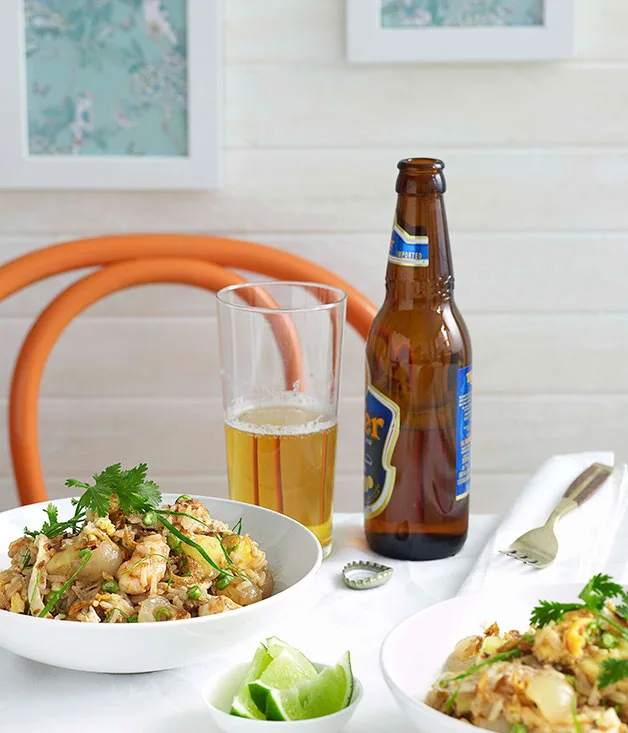 Fried rice with prawns, pineapple, green onion and coriander