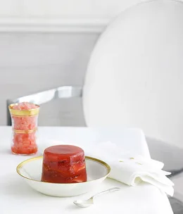 Strawberry and rose petal terrines with watermelon granita