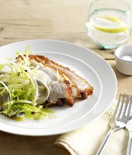 Crisp pork belly with fennel and white anchovy salad