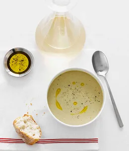 Creamed salt cod and roast garlic soup