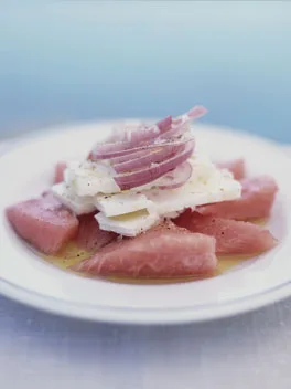 Watermelon, feta and onion salad