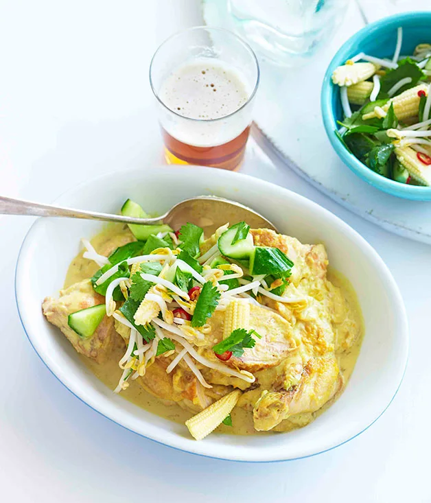 Turmeric and coconut chicken with sweet and sour vegetables