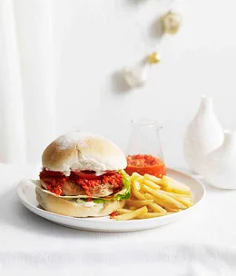 Chicken burger with chilli sauce