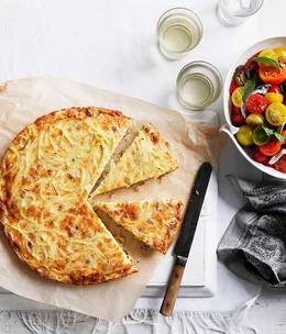 Triple-cheese pasta and pancetta frittata