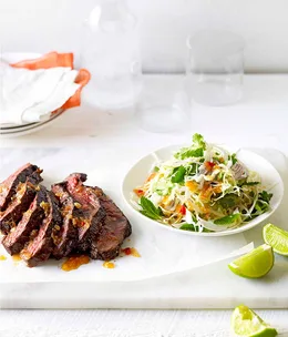 Char-grilled skirt steak with Asian cabbage slaw