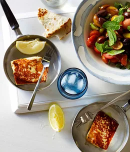 Saganaki with tomato and oregano salad