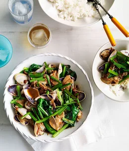 XO pipis with Chinese broccoli