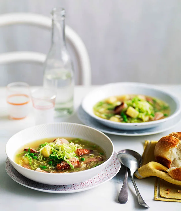 Speck, cabbage and pea soup