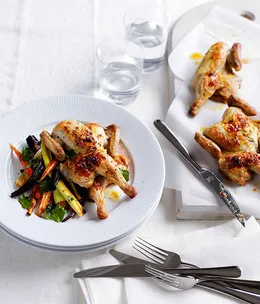 Roast spatchcock with lemon and garlic butter