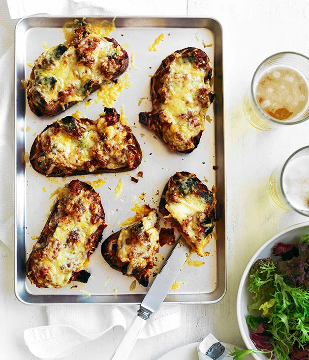 Provolone and eggplant toasts