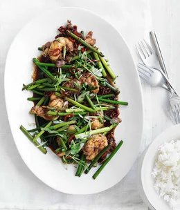 Stir-fried lobster with Sichuan pepper and garlic stems