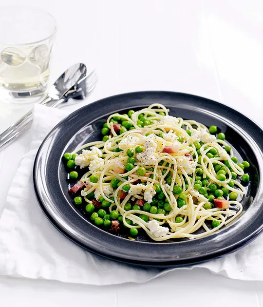Linguine with Peas, Ricotta, Spring Onion and Lemon