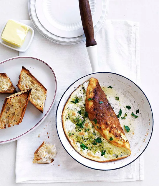 Leek and chèvre soufflé omelette | Gourmet Traveller