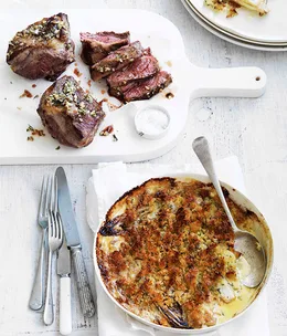 Rosemary roast lamb with witlof gratin