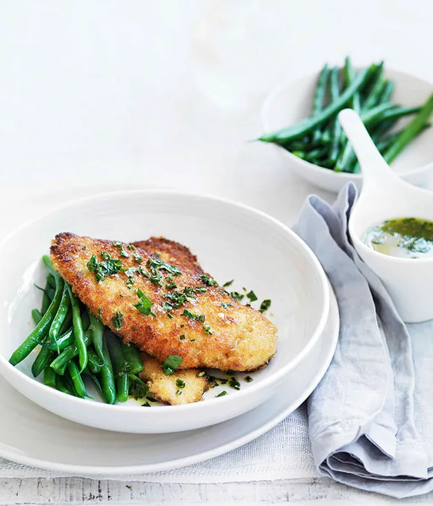 Crumbed chicken with lemon, garlic and herb butter