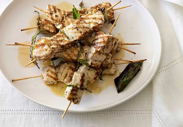 Swordfish souvlaki with lemon and herb pilaf