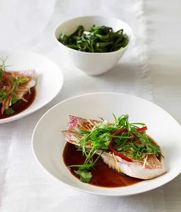 Steamed snapper with ginger, soy and sesame