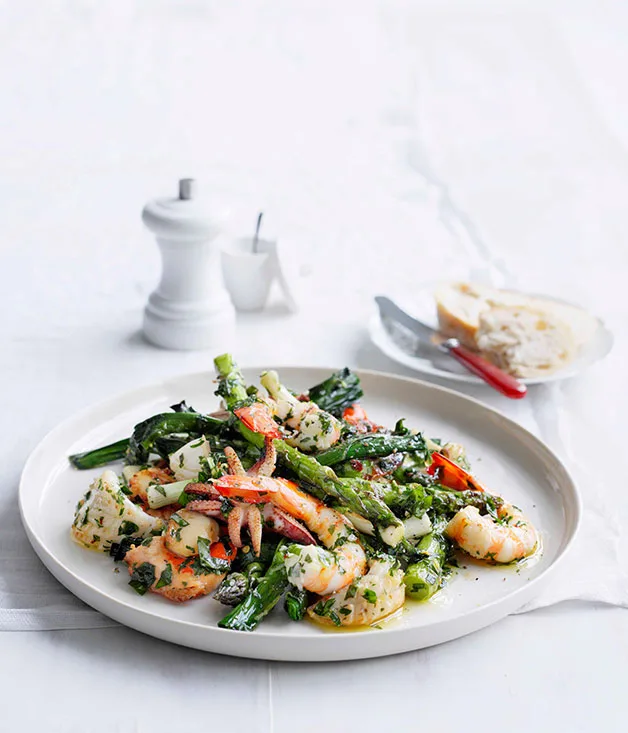 Seafood salad with herb dressing