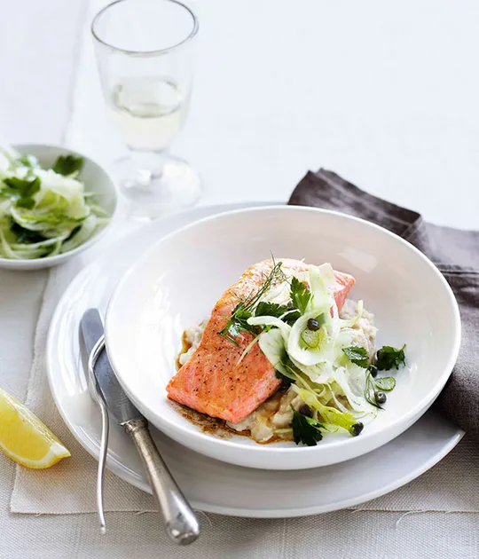 Roast Ocean Trout with White Bean Purée and Fennel Salad