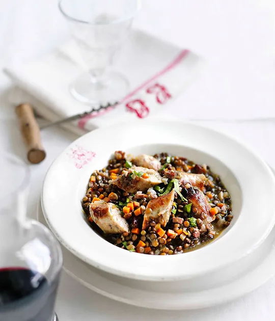 Sausage with green lentils | Gourmet Traveller