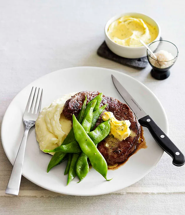 Scotch fillet with mash and rosemary butter