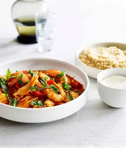 Prawns with tomato, preserved lemon and couscous