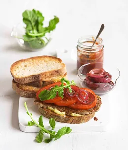 Minute steak sandwich with red wine vinegar onions