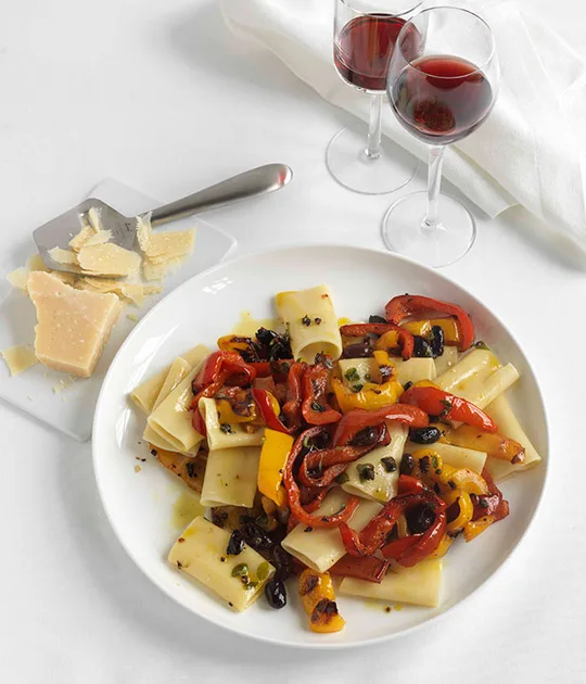Paccheri with quick-roasted peppers | Gourmet Traveller