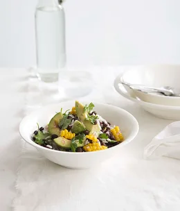 Blackbean, corn and avocado salad with tomatillo