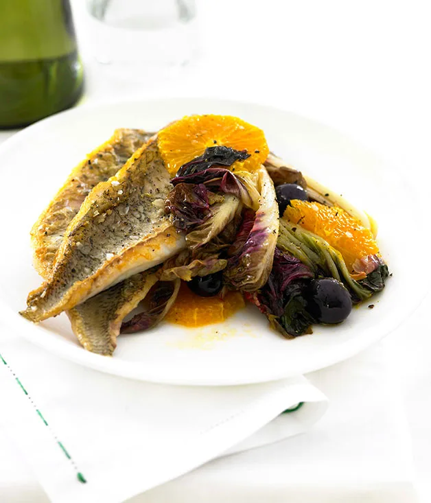 Roast bream with orange and radicchio