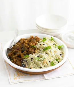 Eggplant and chickpeas with minted couscous