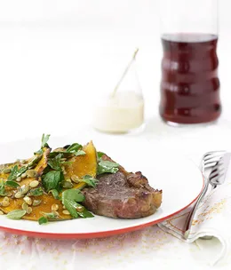 Sirloin steak with roasted pumpkin