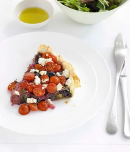 Tomato, olive and onion tart