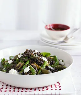 Green lentil, asparagus and feta salad