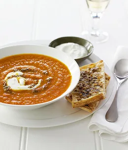 Carrot soup with hazelnut dukkah