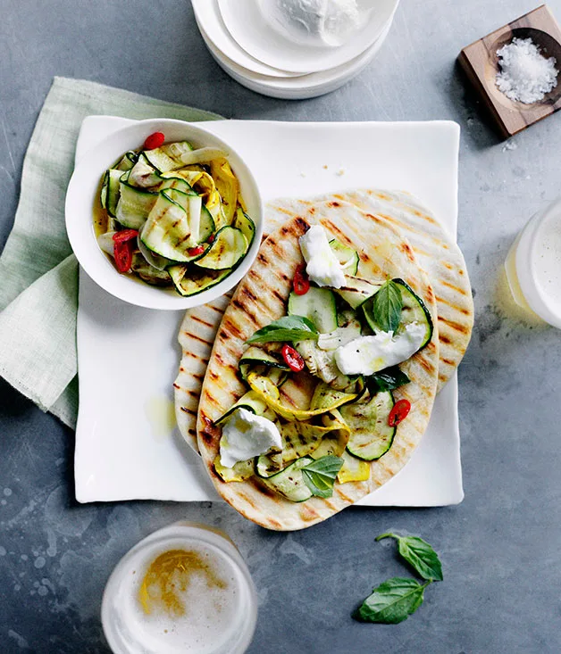 Char-grilled zucchini and mozzarella piadine