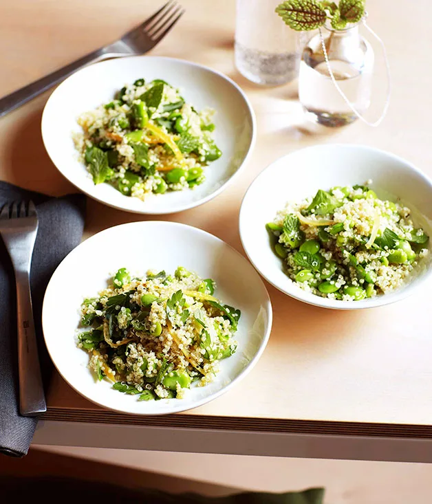 Quinoa, broad bean and preserved lemon salad