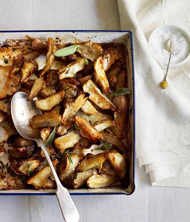 Jerusalem artichokes roasted in duck fat