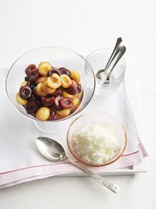Cherry salad with almond-milk granita