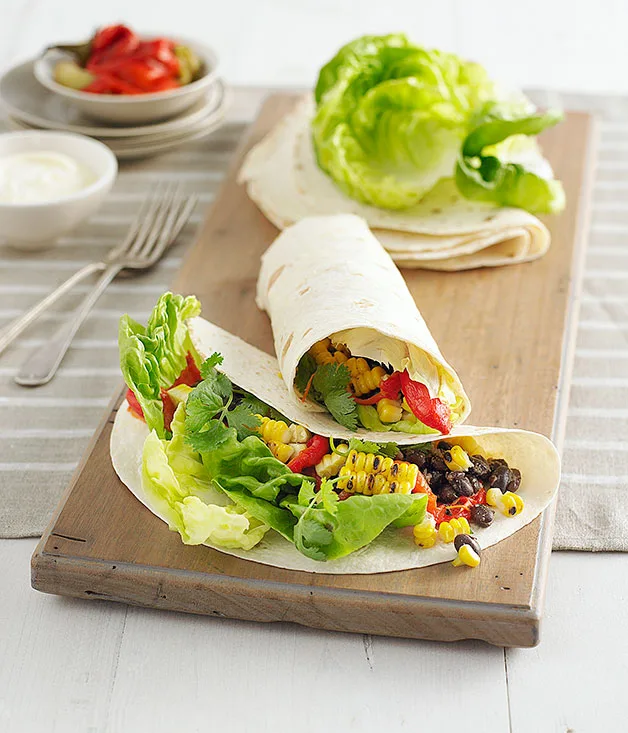 Sweetcorn and black bean burritos