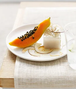 Coconut jelly with kaffir lime syrup