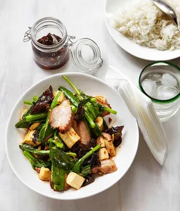 Stir-fried greens with char siu