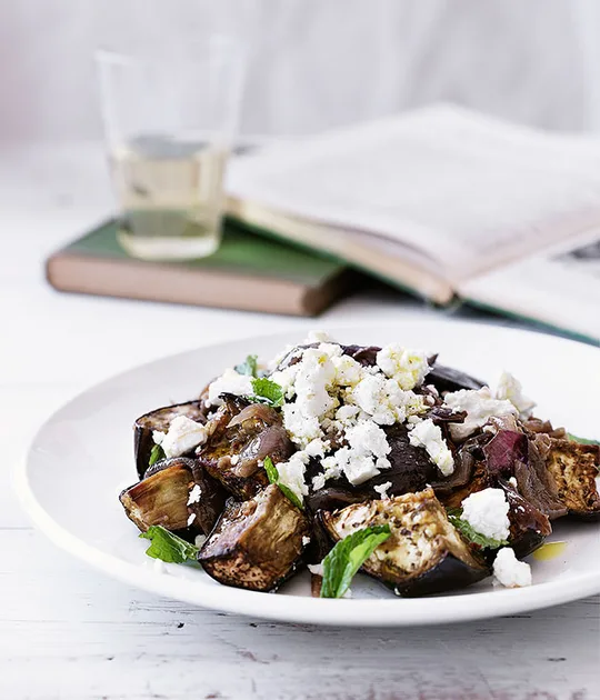 Eggplant Salad with Goat’s Cheese and Spiced Onion