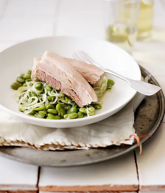 Salt-Cured Pork Belly with Broad Bean Ragoût