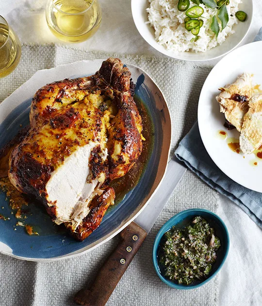 Spiced-Yoghurt Roast Chicken With Ginger Stuffing
